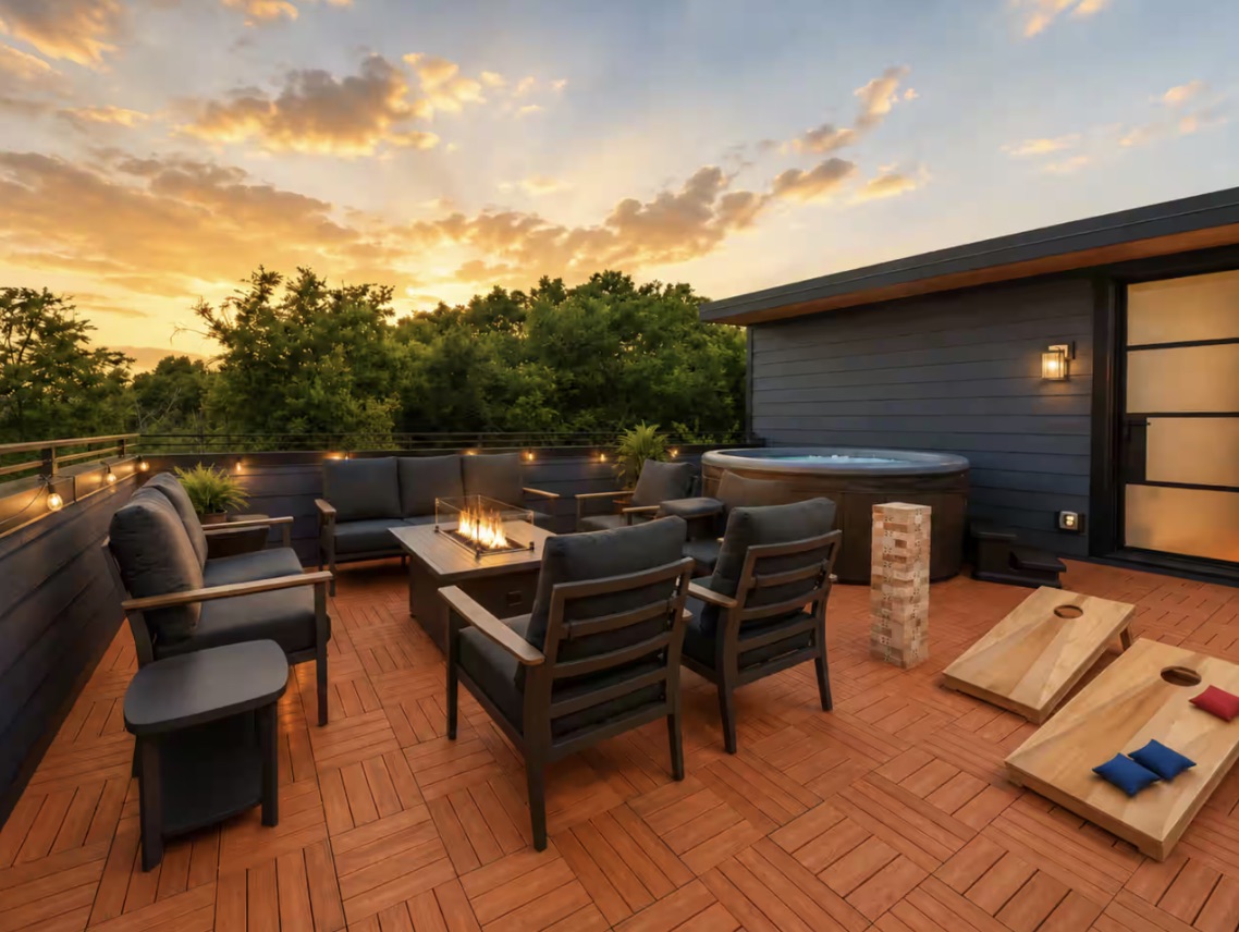 Home exterior at sunset